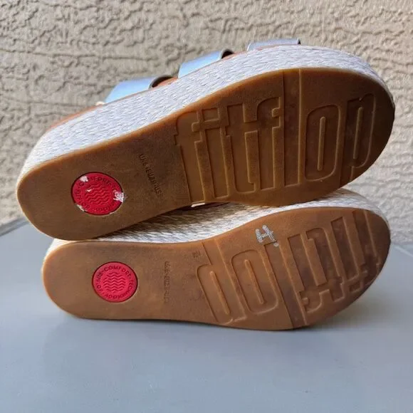 FitFlop Eloise Wedge Sandals Womens Size 8 Silver Platform Espadrille Strappy - Picture 8 of 15